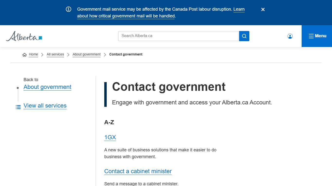 Contact government Alberta.ca